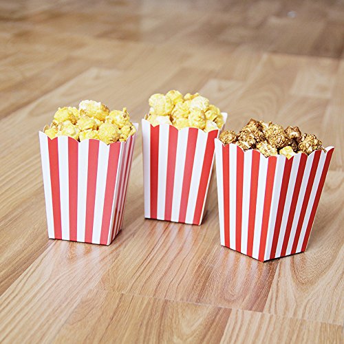 Popcorn Boxes, Classic Popcorn Containers Paper Bags Stripe Box White Red Striped for Party Favor, 24 PCS