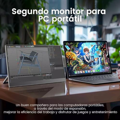 CNHVEIF Monitor Portátil, Pantalla de 15.6'' FHD 1080P 178 IPS, Segundo Monitor Externo Touch, Pantalla de Juegos, Altavoces Duales Incorporados, con HDMI/USB C para Xbox PS5 Switch Teléfono