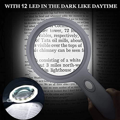 HYOIIO 10X Handheld Magnifying GlassLighted Reading Magnifier with 12