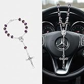 Car Rosary for Rearview Mirror - Rearview Mirror Hanging Accessories-Steering Wheel Rosary Charm-Pearl Heart Chain Catholic Car Interior Hanging Decor-Alloy, Artificial Pearls (R-05)