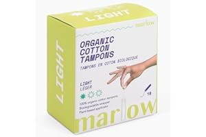 Marlow 100% Organic Cotton Easy Glide Tampons with Compact Plant Based BPA Free Applicator, Chlorine Free, Toxin Free, Hypoal