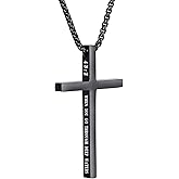 XOYOYZU Cross Necklace for Men Christmas Gift Cross Pendant Strength Bible Verse Stainless Steel Necklaces