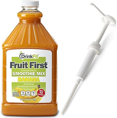 DrinkFit Fruit Smoothie | Real Fruit Puree, Low Sugar, Gluten:Free & Non:GMO, Banana Smoothie Mix : Makes 32 Smoothies, 64 Fl Oz with Dispensing Pump (Banana)
