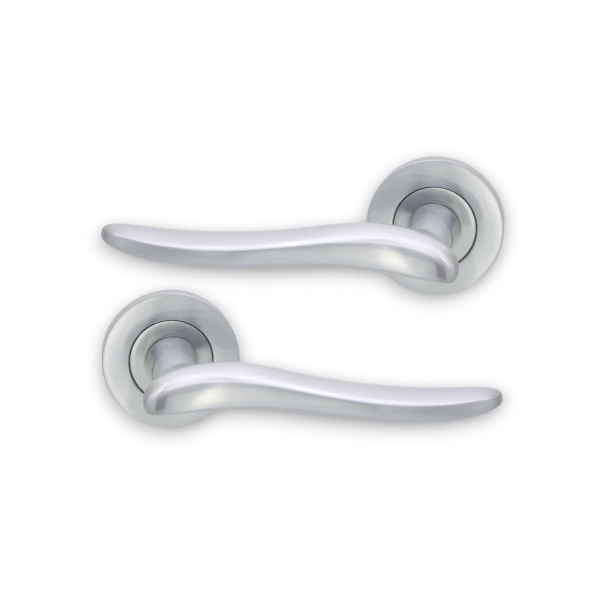 Infinity Decor Pair of Scarlet Lever Door Handles on Rose Set Satin Chrome Interior Pull Handles – Ideal for Residential and Commercial use