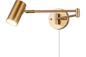 Swing Arm Plug in Wall Sconce, Brass 4500K Neutral White Swivel Arm LED Wall Lighting for Bedroom Living Room Bulb Included