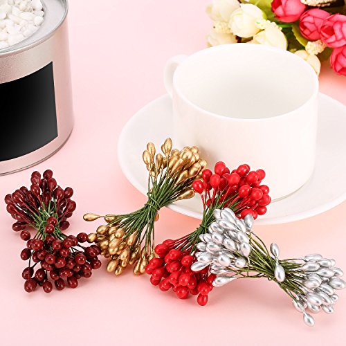 image for BBTO 400 Pieces Multicolor Artificial Holly Berries Christmas Fake Fru