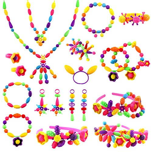 Rosykidz Snap Pop Beads Set, 600 Pcs Arty Beads Jewelry Making Kit with Rhinestone Sticker, Bracelet Necklace Ring Hairband Earrings Arts and Crafts Toys for Kids 4, 5, 6, 7, 8, 9 Years Old Girls - Thumbnail 2