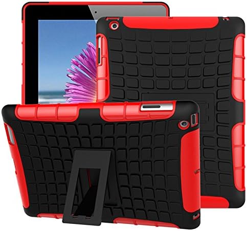 iPad 2 Case,iPad 3 Case,iPad 4 Case, TOODAY Ultra Premium Slim Hybrid Heavy Duty Armor Protection Cover Anti Slip Kids Friendly Shockproof Silicone Protective Cover for Apple iPad 2/3/4 (Red)