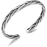 Beccalame Men Silver Cuff Bracelet Jewelry Retro Twisted Braided Open Bracelet