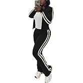 HBQ Women's 2 Piece Sweatsuit Sets Zip Up Crop Tops and Flare Pants Casual Striped Tracksuit Jogger Loungewear Set