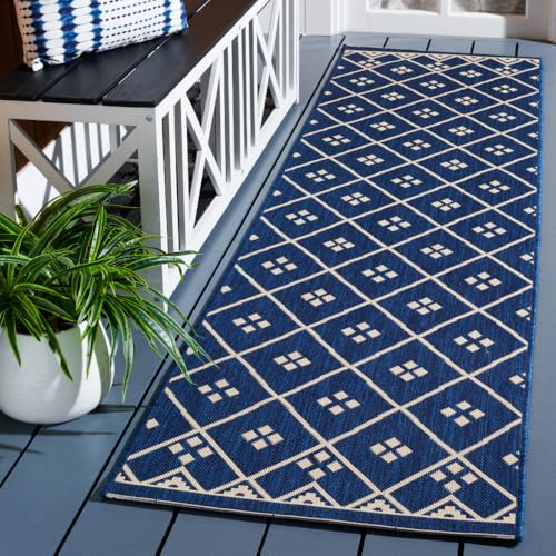 SAFAVIEH Washable Rug Outdoor Courtyard Collection - 2'3" x 10' Runner, Navy &…