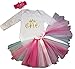 AISHIONY 3PCs Baby Girl 1st Birthday Tutu Onesie Dress Newborn Outfit (XL),long sleeve rainbow,18 Months