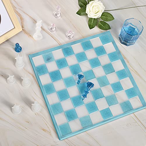 Chess Board Silicone Resin Molds Set with Chess Pieces Checkers Molds and Epoxy Mold for Family Party Games DIY Crafts Making Board Games