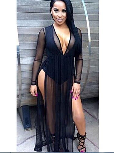 Cooped dresses Women Sexy Sleeveless Deep V Neck 2 Piece Set Clubwear Split Dress BlackLarge