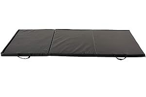 Sunny Health & Fitness Tri-Folding Gymnastics Tumbling Mat - Extra Thick with Carry Handles - for Exercise, Yoga, Fitness, Aerobics, MMA, Cardio Training, Stretching, Core Workouts – Multiple Sizes
