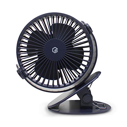 GPEL Clip on Fan, USB Clip Desk Personal Fan, Table Fans, 2 in 1 Applications, Strong Wind, Mini Desk Fan, Small Desktop Fan, 4 Inch 2 Speed Portable Cooling Fan USB Powered by Net Book, PC, Darkblue