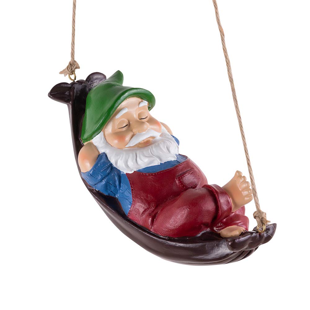 Funny Garden Gnomes Outdoor Hanging Statue, Multicolor Resin Hammock Gnome Decorations for Outdoors - 7.5 x 4 x 4 Inches