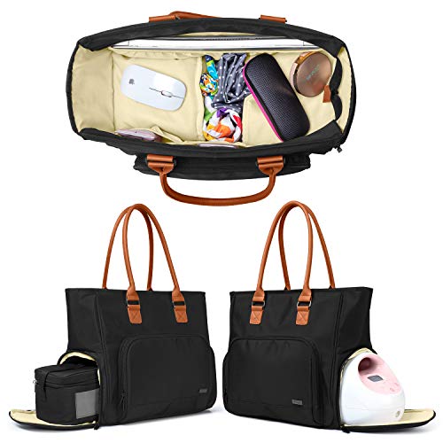 image for Luxja Breast Pump Bag with Pockets for Laptop and Cooler Bag, Leather 