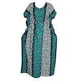 Women's Kaftan Green Cotton Floral Print Boho Maxi Dress xxxl