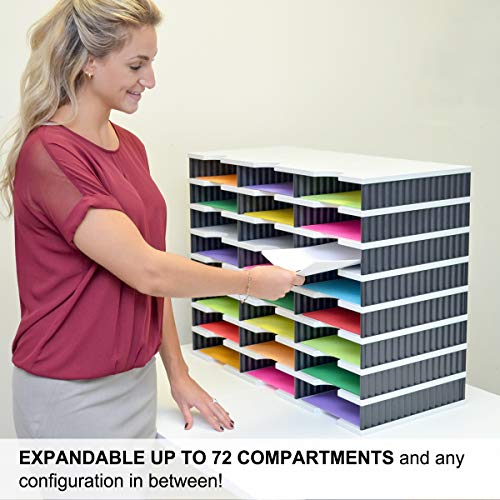 Ultimate Office TierDrop Desktop Organizer Document, Forms, Mail, and Classroom Sorter. 24 Letter Size Compartments with Optional Add-On Tiers for Easy Expansion - Gray w/Blue!