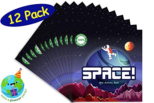 Space Party Favor Mini Activity Book // 100% Recycled Eco Friendly // Full Color // Science Goodie Bags Loot Treats Birthday Prizes, 12 pack, 4.75"x4.75"