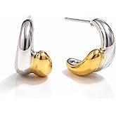 AeonArc Two Tone Stude Earrings for Women, 18K Gold Plated Huggie Earrings, Mixed Stacked Earrings for Everyday Wear, Work & Gifts