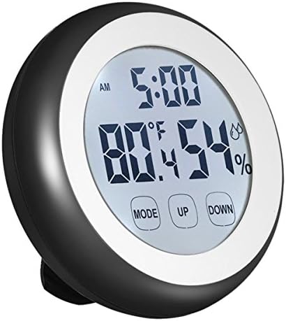 Hygrometer Thermometer Clock, Digital Temperature Humidity Monitor Gauge, Indoor Outdoor Humidity Meter with Time, Large Backlight LCD Display, TouchScreen for Home, Car, Office, Greenhouse, Babyroom