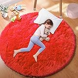 PAGISOFE Area Rugs for Bedroom,Red Round Rug,Circle