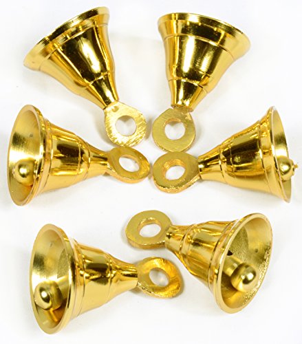 Lot of 6 Pcs Gold Plated Brass Door Home Décor Indian Bells 1.6" Ht 1.2"Dia