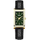 FANMIS Vintage Women's Rectangle Wristwatch Classic Ladies Analog Quartz Watch Ultra-Thin Ladies Bangle Bracelet Watch Female Business Dress Watches with Leather Strap