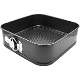 Abcsea 1 Piece Square Springform Cake Tin for Baking Non Stick, Pudding Pan, Bake Tin for Cake, Carbon Steel, 22 cm