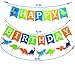 Seasons Stars Dinosaur Happy Birthday Banner( Assembled) with White Letters,Dino Birthday Colorful Felt Banner, Dino Jungle Jurassic Garland photo props For Kids Birthday Dinosaur Party Supplies