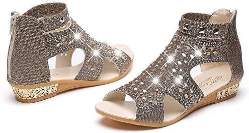 Huitian23 Women's Cu Out Platform Wedge Sandals Ankle Strap Suede Fish Mouth Hollow Roma Shoes (40, Gold)