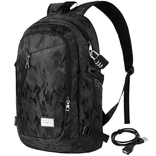 Vbiger Oxford College Student Backpack Large Capacity Laptop Backpack Lightweight School Backpack Children Bookbag Casual Daypack with Security Coded Lock and USB Charging Port (Camouflage Black)