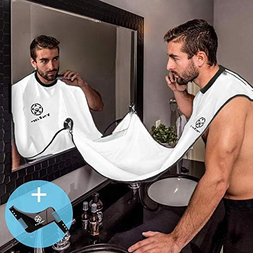 Ystar Beard Apron & Beard Template Tool (Combo) Facial Hair Trimming & Clippings Catcher | Shaving Accessory Guide for Side Burns,Curve Cut By Ystar(White)