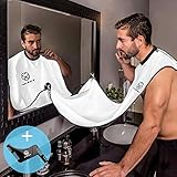Ystar Men’s Beard Bib Apron & Shaping Template Tool (Combo) Facial Hair Trimming & Clippings Catcher | Shaving Accessory Guide for Side Burns, Mustache, Goatee(White)