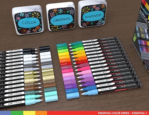 TOOLI-ART Acrylic Paint Markers, 30 Pack Extra Fine 0.7mm Tip for Rock Painting, Canvas, Ceramics, Glass, Metal, Fabric, Wood Non-Toxic, Water Based, Quick Dry