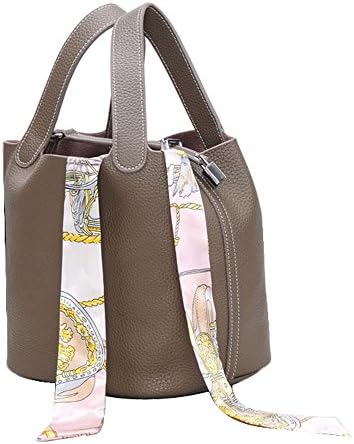 Ainifeel Women's Genuine Leather Padlock Purse Bucket Tote Bag Casual Handbags