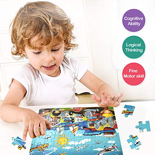 Wooden Puzzles for Toddlers Kids Ages 2-8, [40 Pieces] Preschool Jigsaw Puzzles Brain Development Educational Toys for Children, Set of 4 Theme - Dinosaur, Safari, Vehicles and Insect