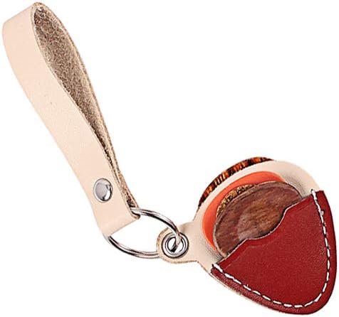 Alnicov Guitar Plectrum Pick Holder Cow Leather Case Keyring Key Ring Chain With 3Pcs Pick, Red - Image 3