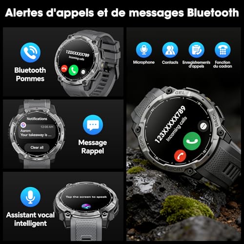 Men's Military GPS Smart Watch, 1.43 Inch AMOLED HD Smartwatch with Bluetooth Call, LED Light, Compass, 100+ Sports Modes, Heart Rate, Sports Watch for Android iOS (Black)