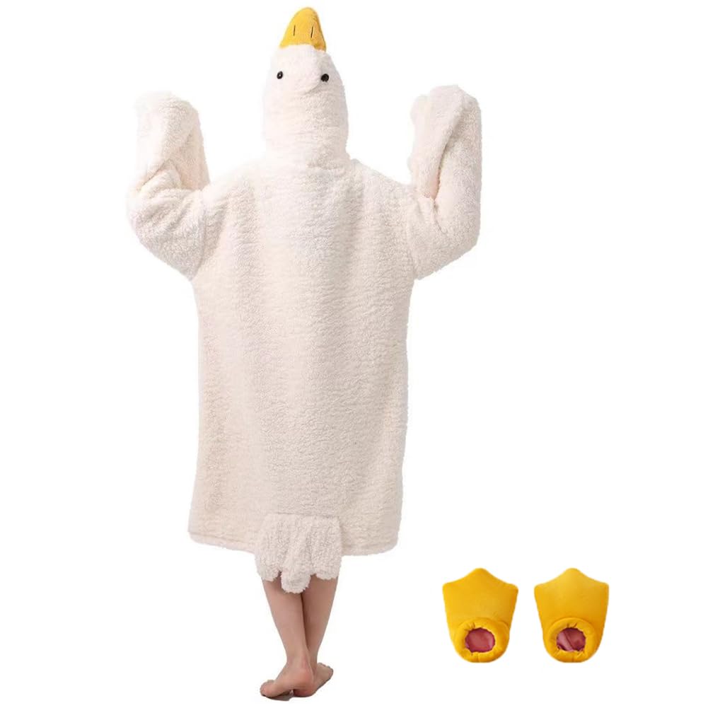 Wearable Goose Blanket Hoodie Onesie,Duck Oversized Blankets Hooded Costume for Adult & Kid,Warm Cozy Sleeping Bag (white goose, S)