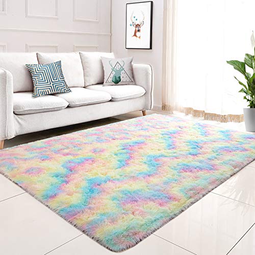 Colorful Rainbow Area Rug for Kids Room, Soft Plush Ghana Ubuy