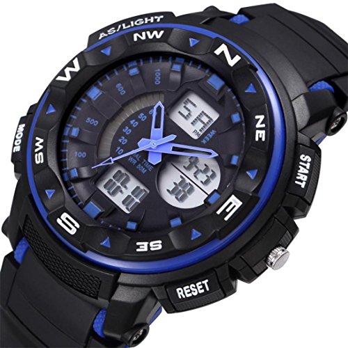 LtrottedJ Men's Digital Quartz Sport Watches Mountaineering Waterproof Electronic Watches (Blue)