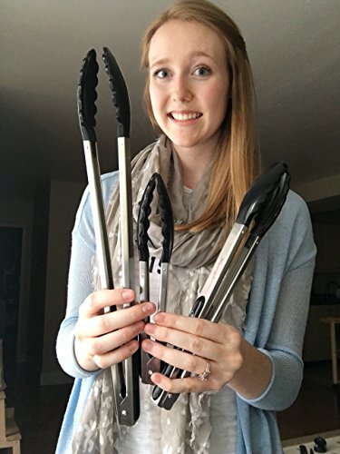 Prepology 3-piece BBQ Kitchen Tong Set with Silicone Accents and Locking Feature Black