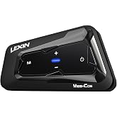 LEXIN MeshCom Motorcycle Bluetooth Headset, 24-Rider Mesh Intercom, 1 Pack | Helmet Communication System with Audio Multitasking, Music Sharing, FM Radio, 1150mAh, 40mm LEXINPULSE Speakers &amp; 2 Mics