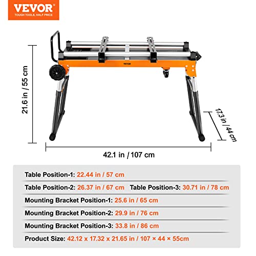 VEVOR Miter Saw Stand, 42in Collapsible Rolling Miter Saw Stand with