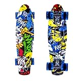 Enkeeo 22 Inch Cruiser Skateboard Plastic Banana Board with Bendable Deck and Smooth PU Casters for Kids Boys Youths Beginners, 200 Ibs.