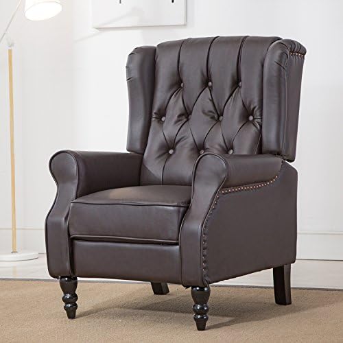 ComHoma Tufted Wingback Recliner Classic Armchair Elizabeth Queen Style Luxurious Bonded Leather Club Chair Brown