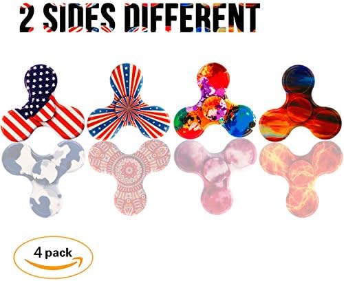 Fidget Spinner Toy, Spin 2-3 Min EDC Hand Figets Spinners Prime Tri-Spinner for Kids Adults, Relieves Stress Desktop Cool Gadgets, Fiddle Spinner for ADD ADHD Anxiety Autism (4 Pack Pattern)